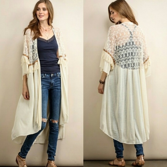 GORGEOUS Lace Kimono Wrap Duster Cardi New Boho - Picture 3 of 8